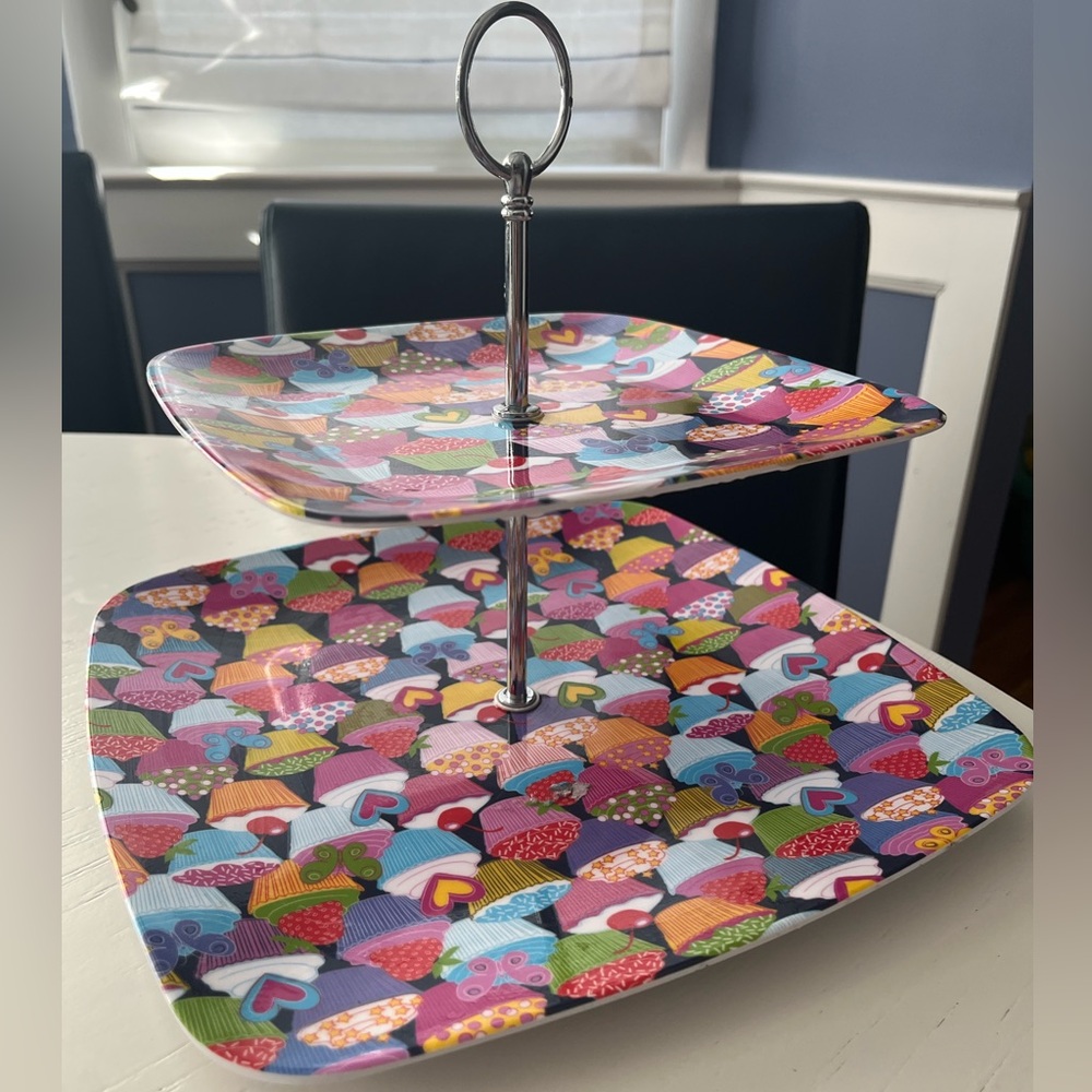 Colorful Two-Tier Cupcake Stand